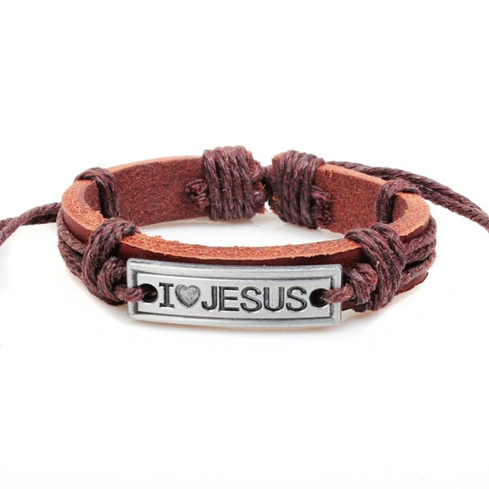 Bracelet- NEW-  Leather I Love Jesus Christian